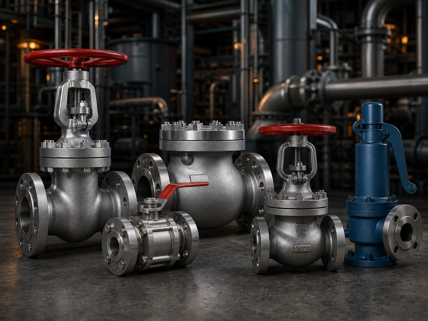 Gate valve, ball valve, check valve and industrial valve group